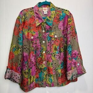 Ruby Rd. Favorites Multicolor Burnout Linen Blend Jacket Shirt Size 18W
